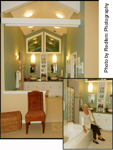 client Janet Hessel in her newly-renovated master bath - 67113 Bytes